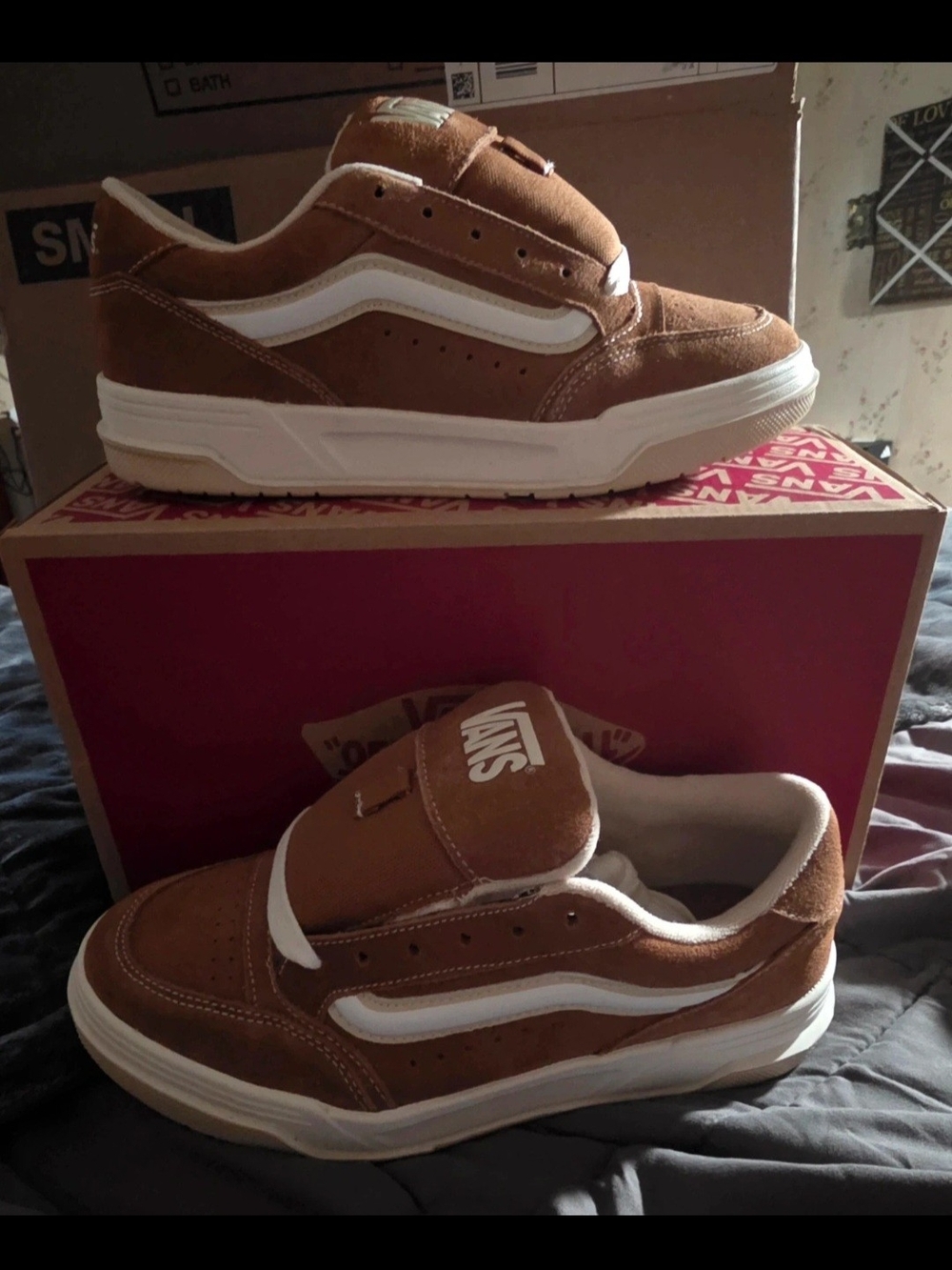 Vans Brown Suede Low-Top Sneakers with White Stripe - Picture 1 of 3